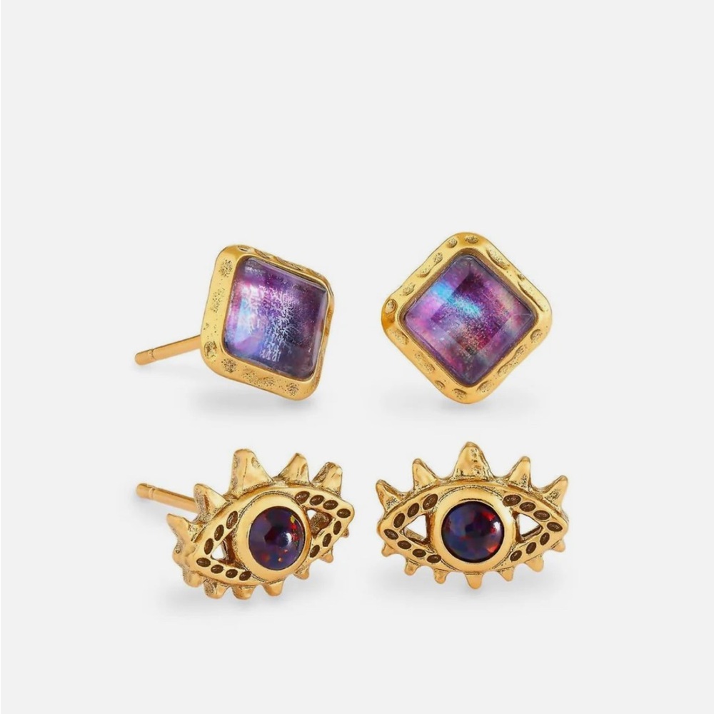 Kendra Scott Gold Gemma Stud Earrings Set of 2 in Red/Burgundy